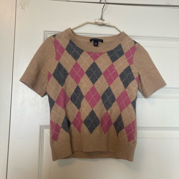 Banana Republic Tops - Banana Republic Argyle Crop Top in Tan, Pink, and Gray